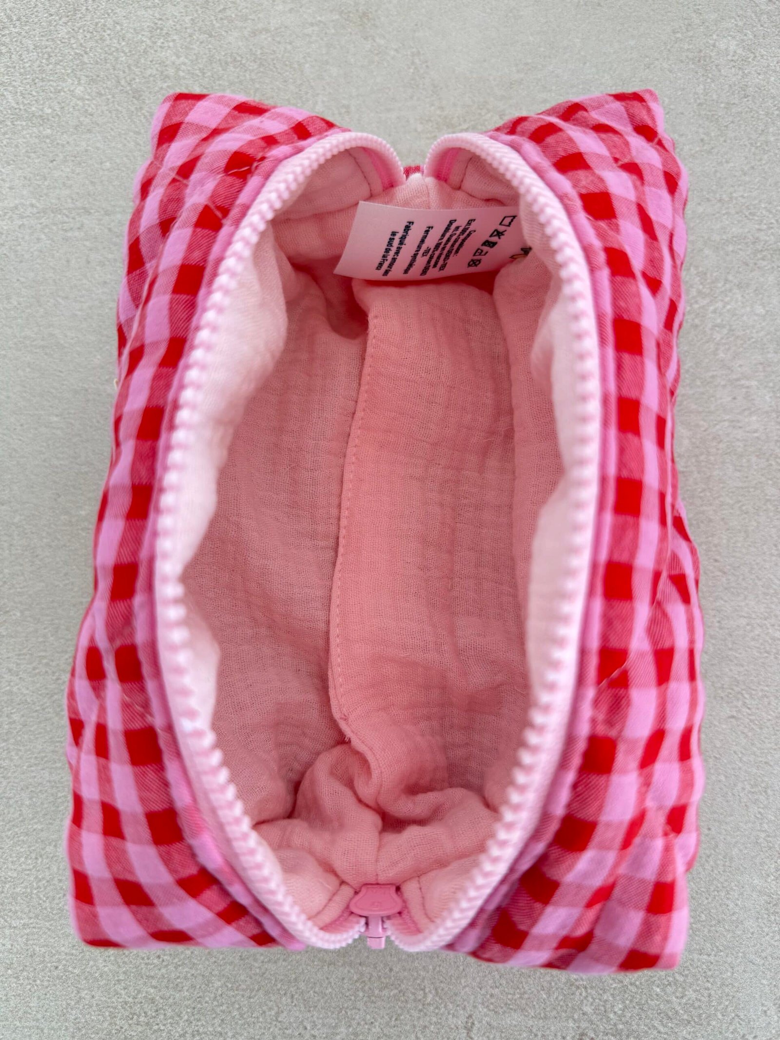 Trousse imprimé vichy framboise en coton – Image 2