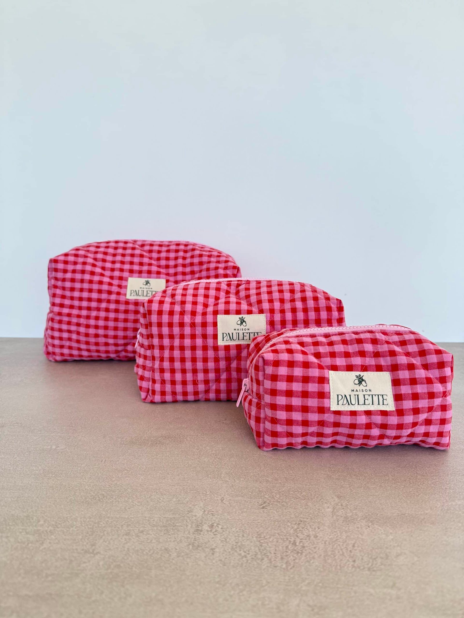 Trousse imprimé vichy framboise en coton