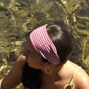 Bandeau cheveux vichy rouge en coton